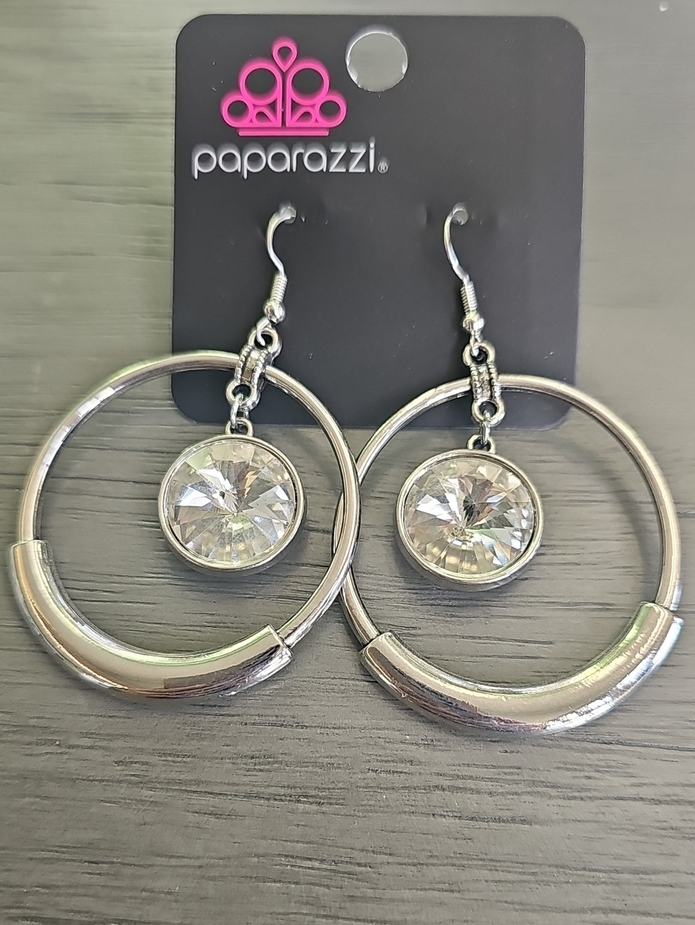 paparazzi Silver Clear Crystal Hoop Dangle Earrings